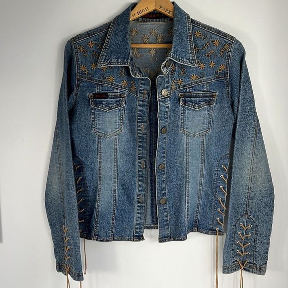 Vintage Mudd Jean Jacket with Lace up and Embroidery - Picture 8 of 9